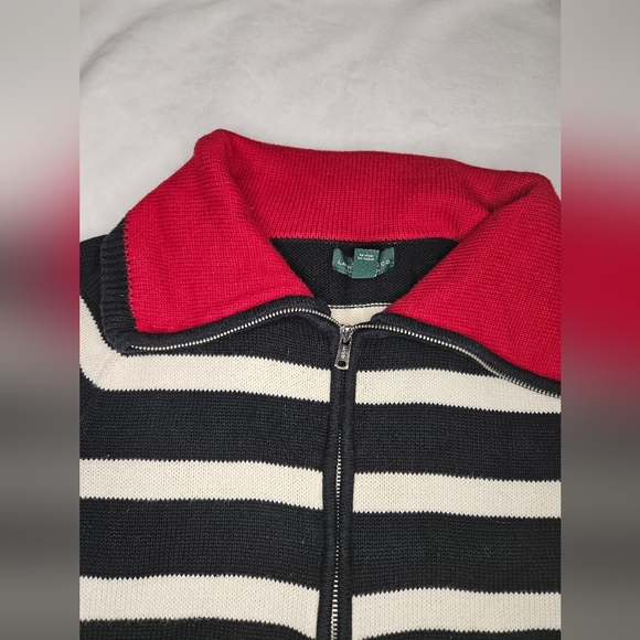 Lauren Jeans Co Ralph Lauren womens L cable knit 1/4 zip black & white p - Picture 4 of 8